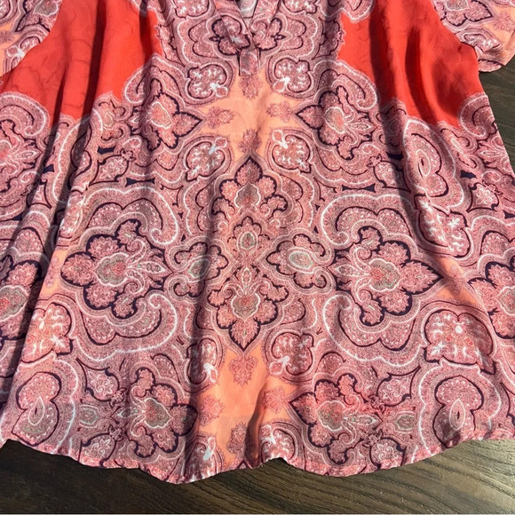 Ana Blouse Plus Size 1X Pink Short Sleeve Sheer V-Neck Paisley Summer Boho Top - Picture 2 of 6